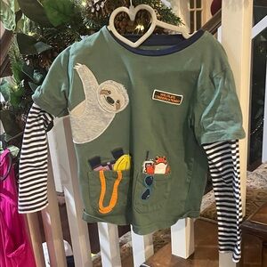 Mini Boden Green Long Sleeve Tee with Sloth and Stripes